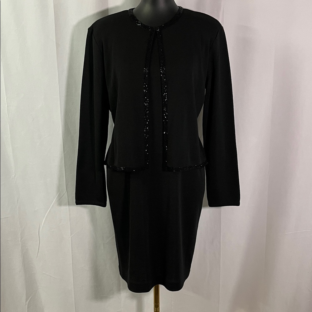 NWOT Vintage 90s Talbots Black Beaded Layered Knit Sheath Dress